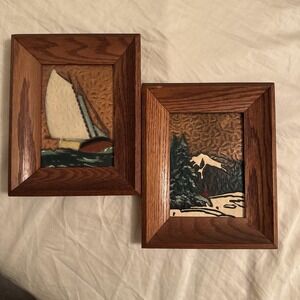 Vintage A. Gilles Art Enamel 7.5 Inch‎ Set Of 2 Unsigned